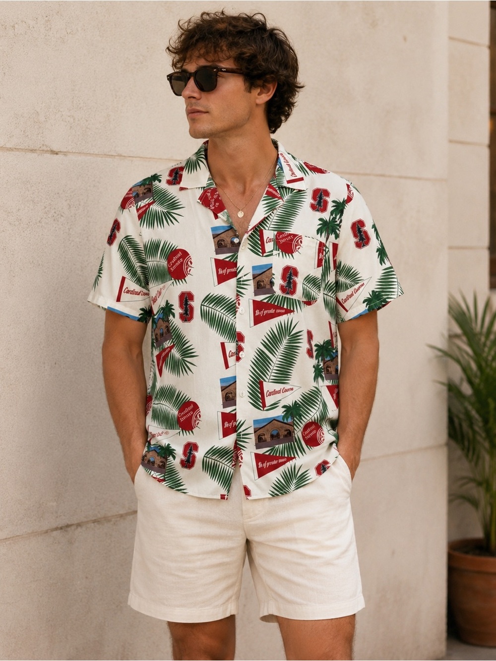 Stanford Cardinal Hawaiian Camp Shirt Tropical Button-Up Vacation Shirt